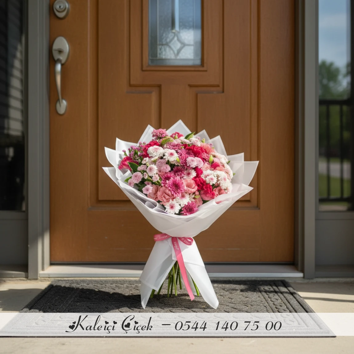 Pembe Tonlarda Mevsim Çiçekleri Buketi