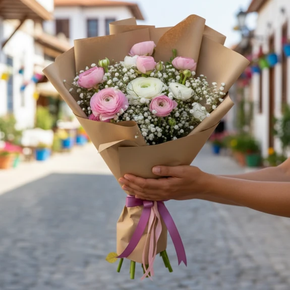 Pembe Ve Beyaz Çiçek Buketi