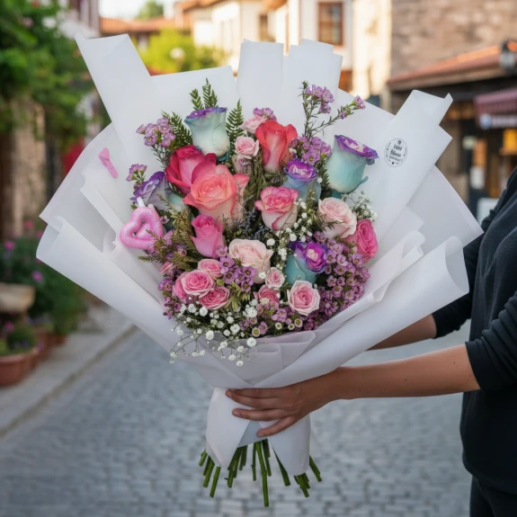 Premium Renkli Gül Buketi