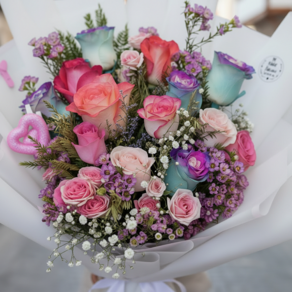 Premium Renkli Gül Buketi