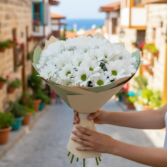 Saf Huzur Beyaz Papatya Buketi