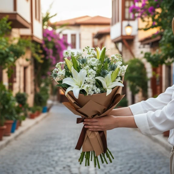 Saflığın Zarif Dokunuşu – Beyaz Lilyum Buketi