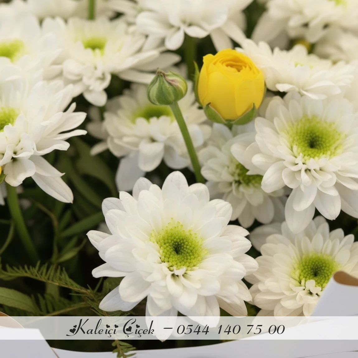 Sarı Detaylı Beyaz Papatya Buketi